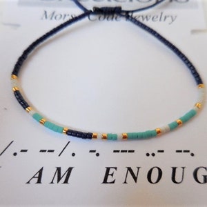 Morse Code Bracelet, I Am Enough Affirmation bracelet, Friendship bracelet, Minimalist jewelry, Sliding knot, Hidden Message bracelet