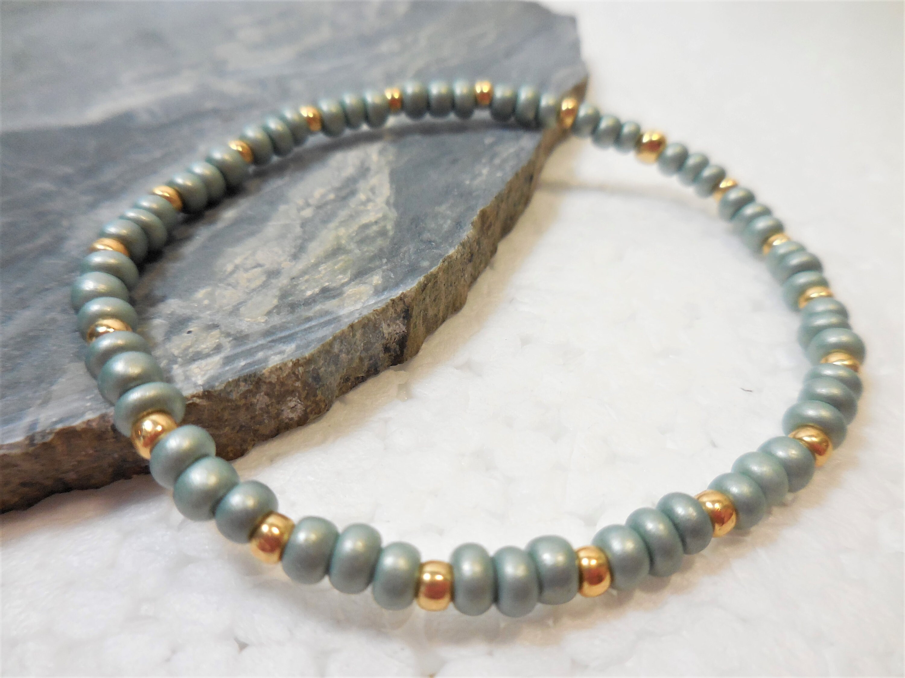 Seed Bead Bracelet Sage Green Seed Bead Stretch Bracelet Etsy