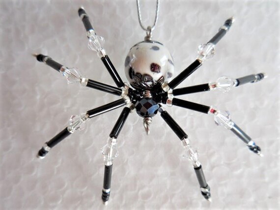 Beaded Christmas Spider Black And White Christmas Ornament Etsy image 0 - Beaded Christmas Spider Black And White Christmas Ornament Etsy