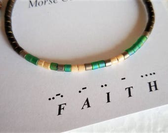 Mens Morse Code Bracelet, Inspirational Mens, Faith Morse Code, Christian bracelet, Mens bracelet, Mens jewelry, Sliding knot, Mens gift
