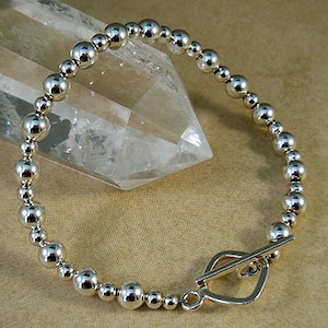 Silver Bead Bracelet, Sterling Silver Bracelet, Thin Sterling Bracelet, Stacking Bracelet, Sterling Bead Bracelet with Toggle Clasp