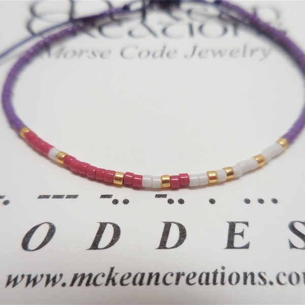 Morse Code Bracelet, Goddess Morse Code Bracelet, Goddess bracelet, Friendship bracelet, Minimalist jewelry, Sliding knot, Colorful bracelet