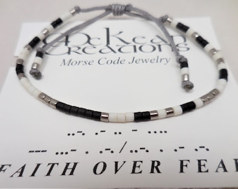 Faith Over Fear Mens Morse Code Bracelet, Inspirational Mens, Christian bracelet, Mens bracelet, Mens jewelry, Mens gift