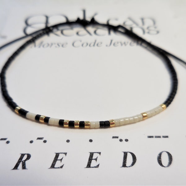 Morse Code Bracelet, Freedom Morse Code, Affirmation bracelet, Minimalist jewelry, Sliding knot, Colorful bracelet, Retirement Gift