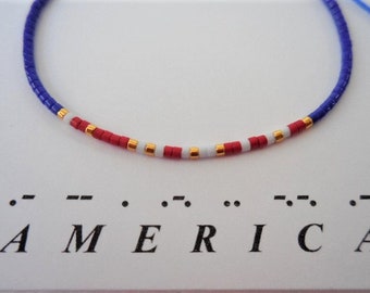 Morse Code Bracelet, America Morse Code, Patriotic bracelet, Red White and Blue, Minimalist jewelry, Colorful bracelet, 4th of July jewelry