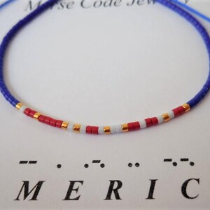 Morse Code Bracelet, America Morse Code, Patriotic bracelet, Red White and Blue, Minimalist jewelry, Colorful bracelet, 4th of July jewelry image 1