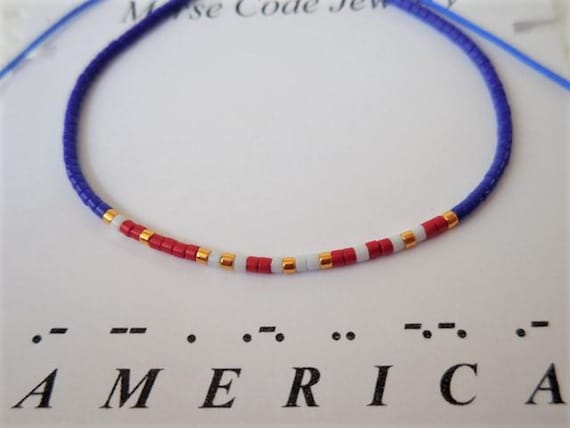 Morse Code Bracelet, America Morse Code, Patriotic bracelet, Red White and Blue, Minimalist jewelry, Colorful bracelet, 4th of July jewelry