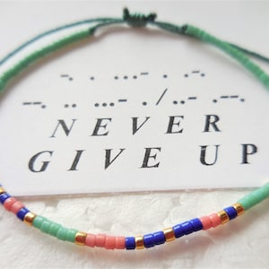 Never Give Up Morse Code Bracelet, Positive Affirmation Bracelet, Morse Code Bracelet Never Give Up