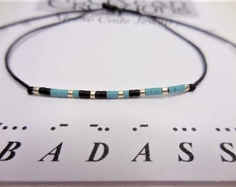 Badass Morse Code Bracelet, String Bracelet, Custom Word Bracelet, Affirmation Bracelet