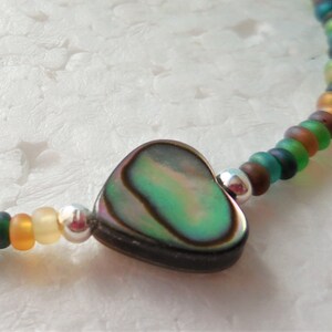 Seed Bead Anklet with Paua Shell Heart, Stretch Beach Anklet image 9