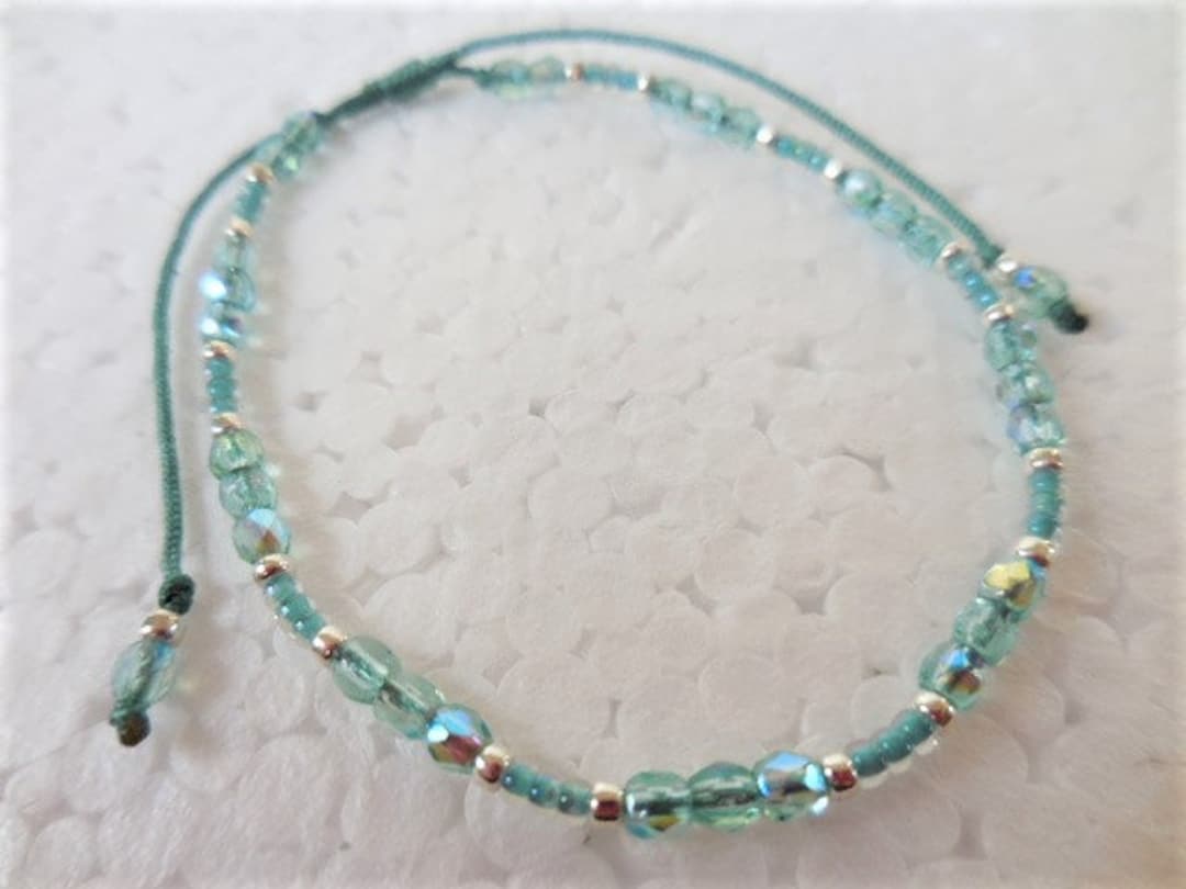 Turquoise Breacket Sparkly Turquoise Beaded Bracelet, Turquoise Anklet, Light Aqua Sliding ...
