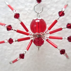 Beaded Spider, Ruby Red Christmas Spider with Beaded Ornament Hanger