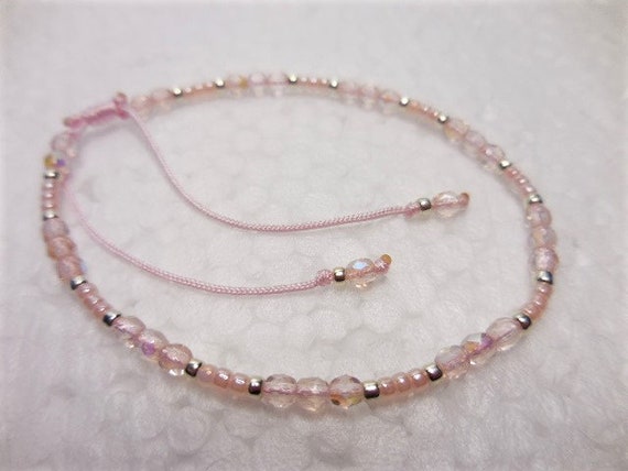 Pink beaded bracelet, Friendship Bracelet, Adjustable sliding knot, Dainty Seed Bead bracelet, Mermaid bracelet