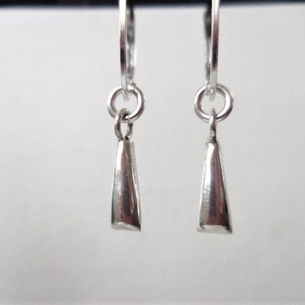 Sterling Silver Leverback Earrings, Lightweight Sterling Triangle Charms on Continuous Hoop Leverbacks, Interchangeable earwires