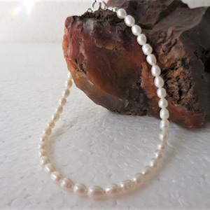 White Pearl Ankle Bracelet with Sterling Silver Clasp, Freshwater Rice Pearl Anklet or Bracelet, Great Bridesmaid Gifts