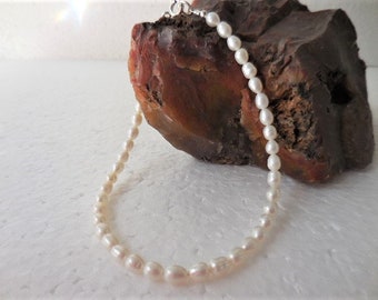 White Pearl Ankle Bracelet with Sterling Silver Clasp, Freshwater Rice Pearl Anklet or Bracelet, Great Bridesmaid Gifts
