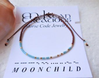 Morse Code Bracelet, Moonchild Morse Code Bracelet, Hidden Message, Friendship bracelet, Minimalist jewelry, Sliding knot, Colorful bracelet