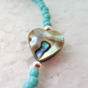 Seed Bead Anklet with Paua Shell Heart, Stretch Beach Anklet image 4