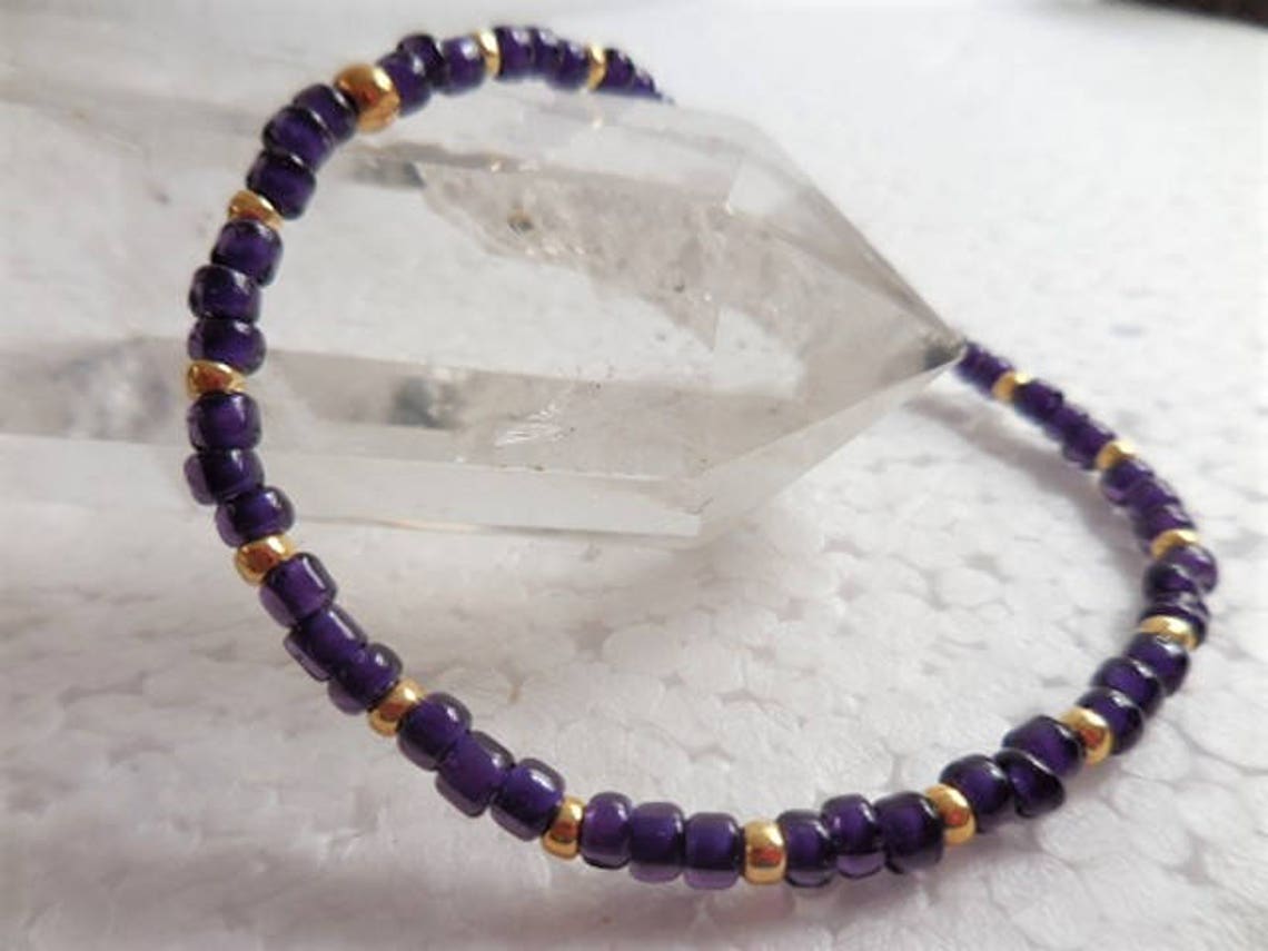 Seed Bead Bracelet Purple Seed Bead Stretch Bracelet Etsy