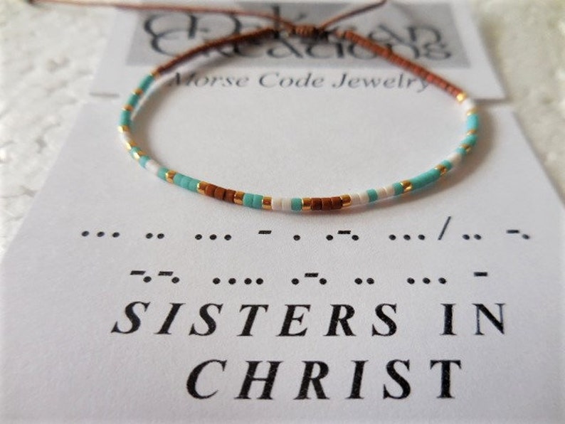 Morse Code Bracelet, Sisters in Christ Morse Code, Christian bracelet, Spiritual bracelet, Minimalist jewelry, Sliding knot, Friendship 