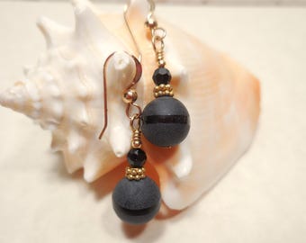 Matte Black Onyx and Gold Filled Earrings, Classic Black and Gold Dangles
