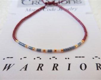 Morse Code Bracelet, Warrior Morse Code Bracelet, Warrior bracelet, Friendship bracelet, Minimalist jewelry, Sliding knot, Colorful bracelet