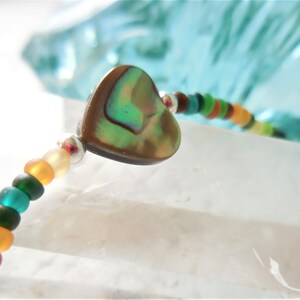 Seed Bead Anklet with Paua Shell Heart, Stretch Beach Anklet image 8