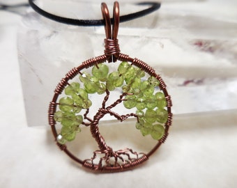 Peridot Tree of Life pendant, Gemstone Tree of Life with Antique Copper Wire Wrap Pendant, August Birthstone Jewelry