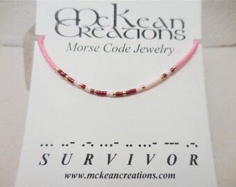 Morse Code Bracelet, Survivor Morse Code, Breast cancer bracelet, Minimalist jewelry, Sliding knot, Colorful bracelet, Stackable, Survivor