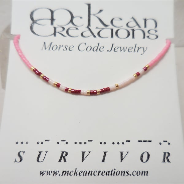 Morse Code Bracelet, Survivor Morse Code, Breast cancer bracelet, Minimalist jewelry, Sliding knot, Colorful bracelet, Stackable, Survivor