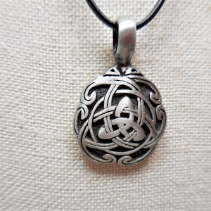 Feminine Celtic Knot Necklace, Pewter Celtic Pendant on Leather Cord
