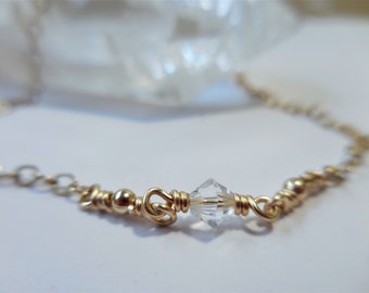 Gold ankle bracelet, 14K Gold filled and crystal anklet