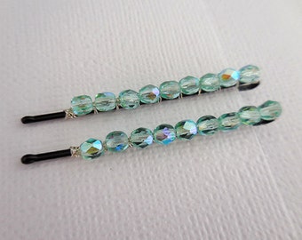Beaded Bobby Pin, Light Teal AB Hair Pin, Sparkly Hair Clip, Bridal Hair Pin, Wedding Accessory, Bridesmaid Gift, Aqua Bobby Pin, Fancy Pin