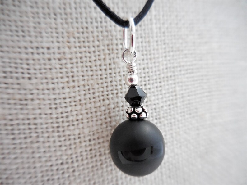 Black Onyx Dangle, Small Black Onyx Pendant, Onxy and Crystal Dangle, Black Gemstone Pendent, Black and Silver Dangle, Just Dangle image 2