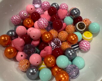 Random 100 mix, bubblegum beads, chunky beads, bead supply, 20 mm beads