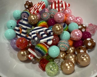 Random 100 mix, bubblegum beads, chunky beads, bead supply, 20 mm beads