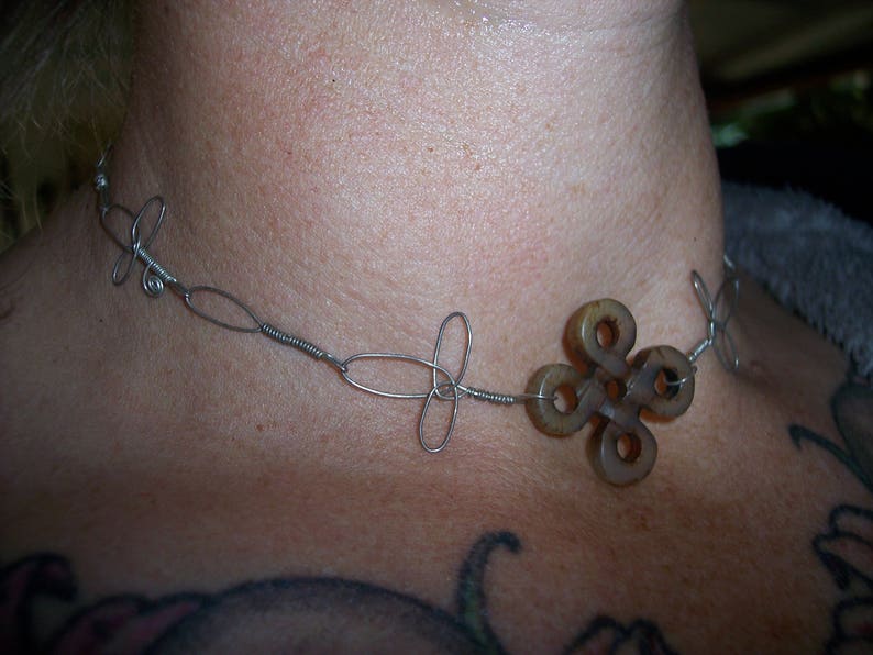 Sterling Silver Wire Tied Celtic Knot Necklace with Intricate Handmade Chain Very Delicate OOAK GIRLY and Earthy Choker free shipping in USA