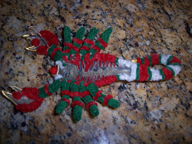 Fuzzy Red Green White Christmas Scorpion Bizaar Seasonal Ornament with Blingy Eyes Yule Decoration Cute Creepy free shipping in the usa