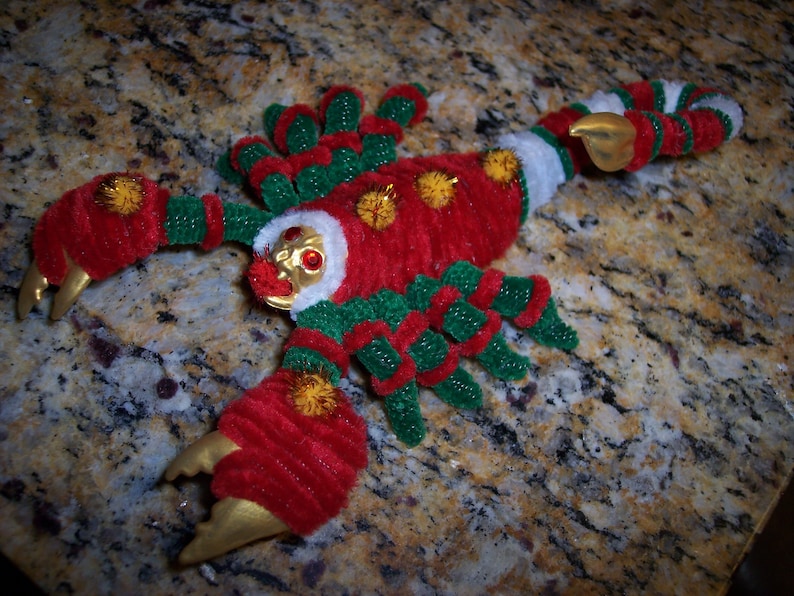 Fuzzy Red Green White Christmas Scorpion Bizaar Seasonal Ornament with Blingy Eyes Yule Decoration Cute Creepy free shipping in the usa