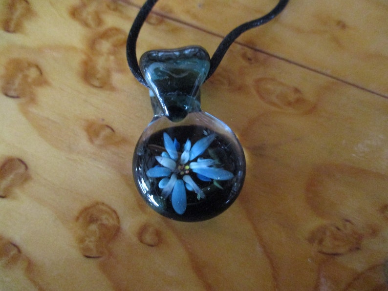 Lampworked Glass 3D Flower Pendent with Turquoise Flower Implosion and Teal Bail Girly Necklace