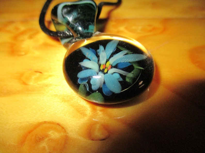 Lampworked Glass 3D Flower Pendent with Turquoise Flower Implosion and Teal Bail Girly Necklace