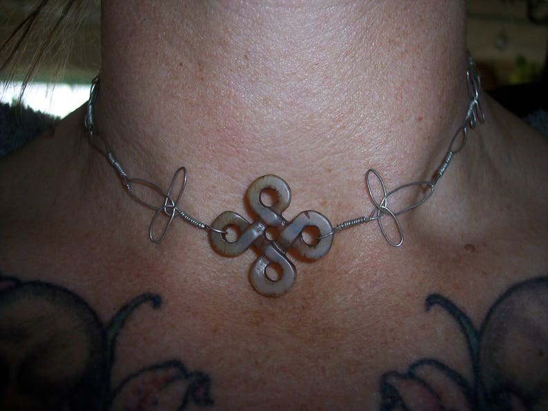 Sterling Silver Wire Tied Celtic Knot Necklace with Intricate Handmade Chain Very Delicate OOAK GIRLY and Earthy Choker free shipping in USA