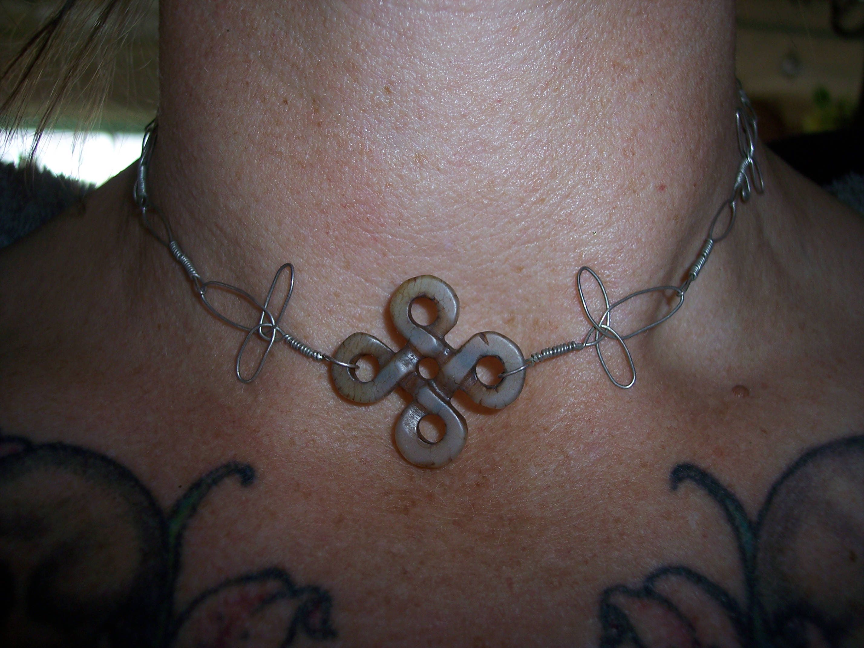 Sterling Silver Wire Tied Celtic Knot Necklace with Intricate Handmade Chain Very Delicate OOAK GIRLY and Earthy Choker free shipping in USA