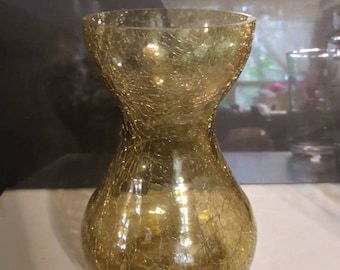 Yellow Crackle Glass Vase