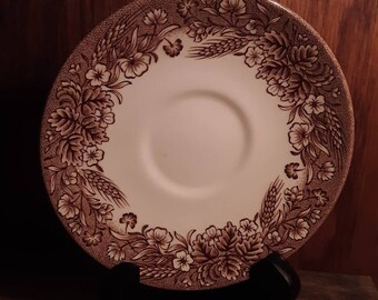 Vintage Age Currier & Ives Harvest Pattern Brown Transfer by Churchill England Saucer