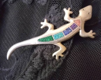 Vintage Signed Carolyn Pollack Sterling lizard with Colored Enlay