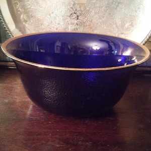 Extra Large Cobalt Blue Center Bowl with Gold Rim Super Retro
