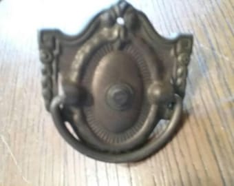 Vintage Aged Brass Stamped Sheild Bail Pull