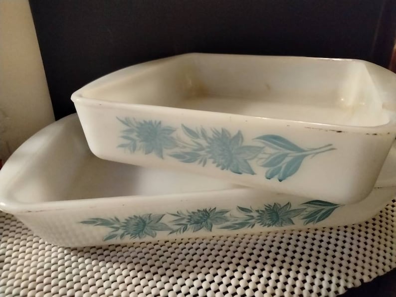 Vintage Glasbake Blue Thistle Pattern Set of 2 Casserole Etsy