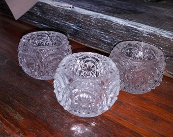 Retro Age Pressed Glass Set of 3 Salt Cellars